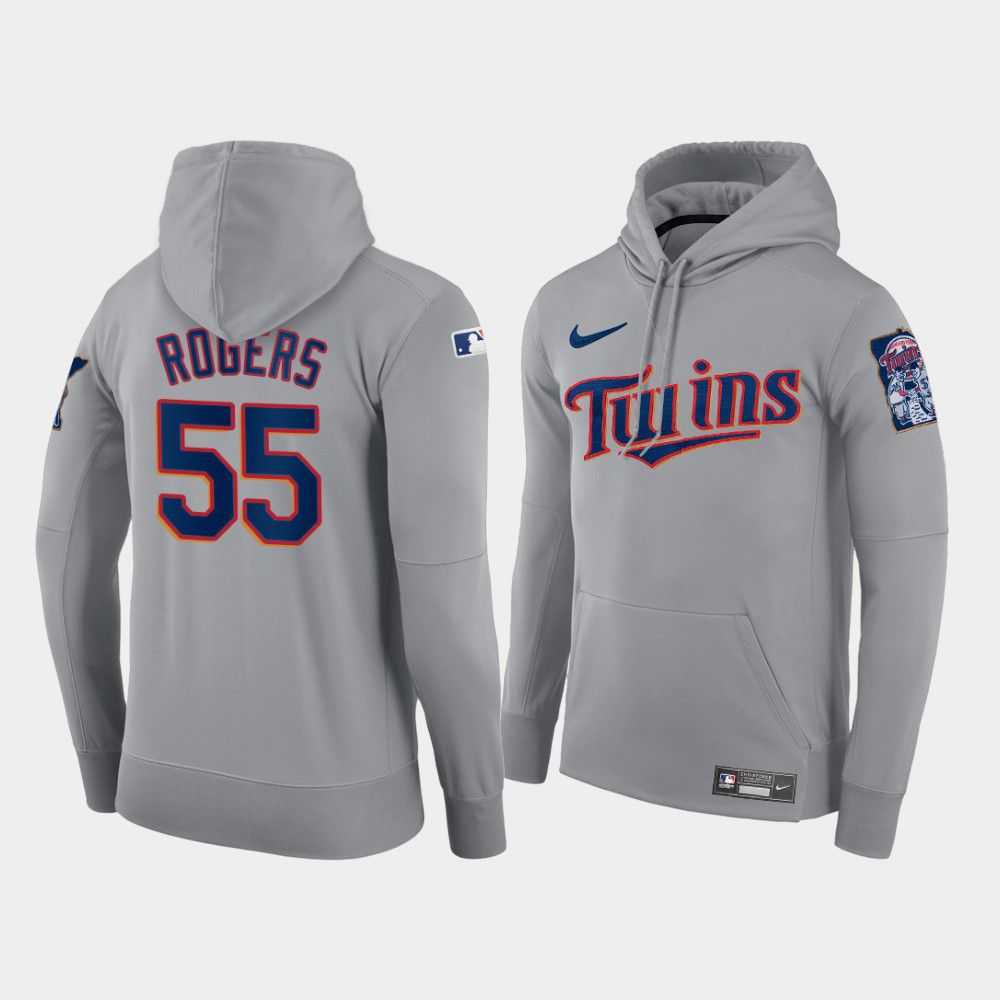Men Minnesota Twins 55 Rogers gray road hoodie 2021 MLB Nike Jerseys